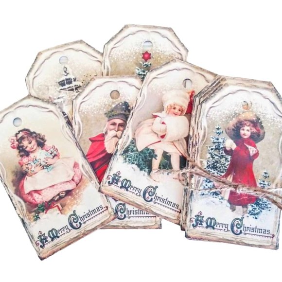 12 Pc Set! Large Victorian Christmas Gift Tags - Picture 1 of 6
